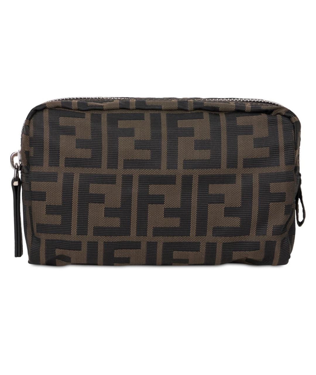 FENDI Коричневая тканевая косметичка, фото 3
