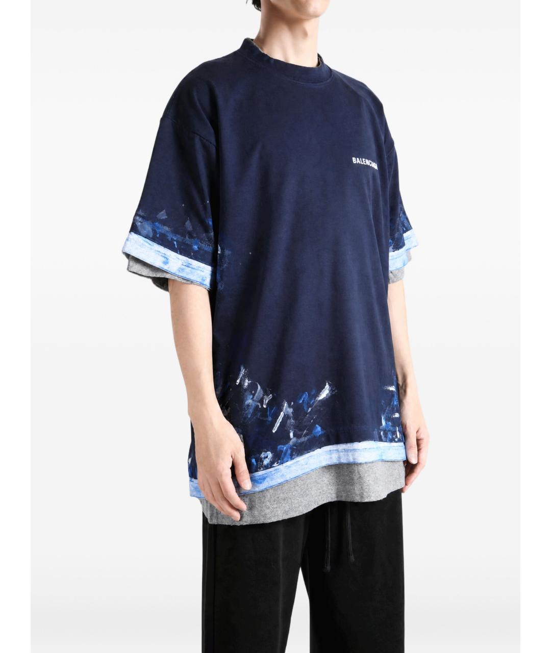 BALENCIAGA Синяя хлопковая футболка, фото 3