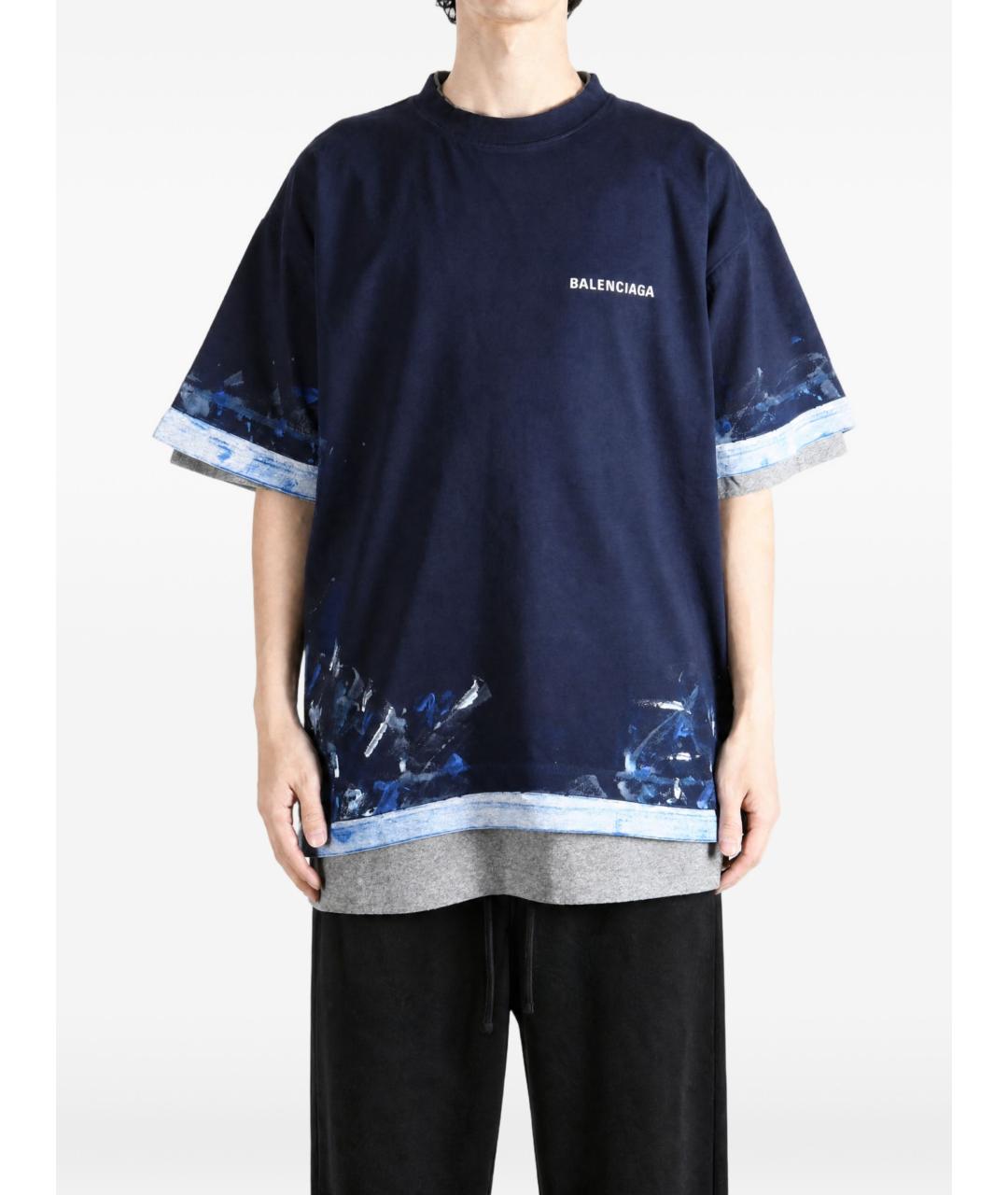 BALENCIAGA Синяя хлопковая футболка, фото 2