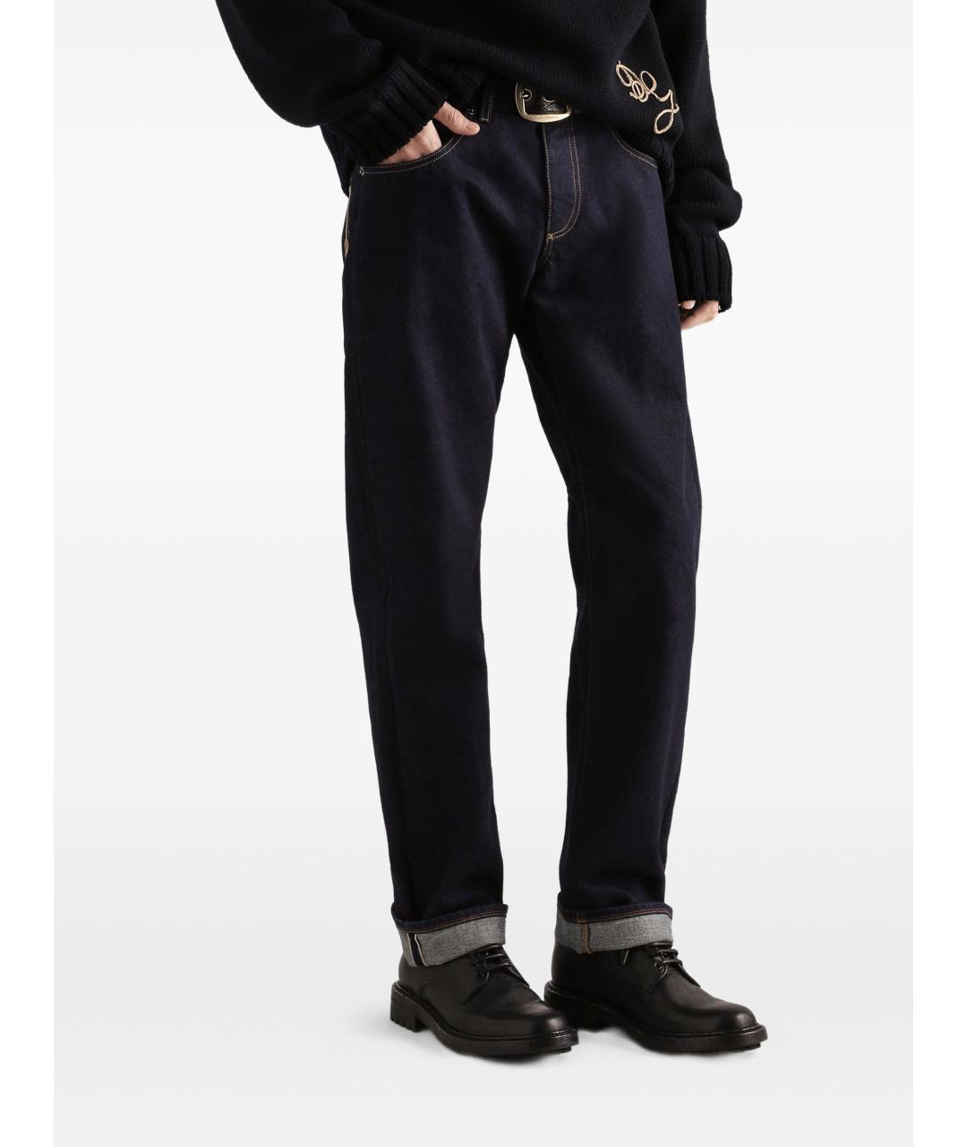 DOLCE&GABBANA Темно-синие хлопковые прямые джинсы, фото 4