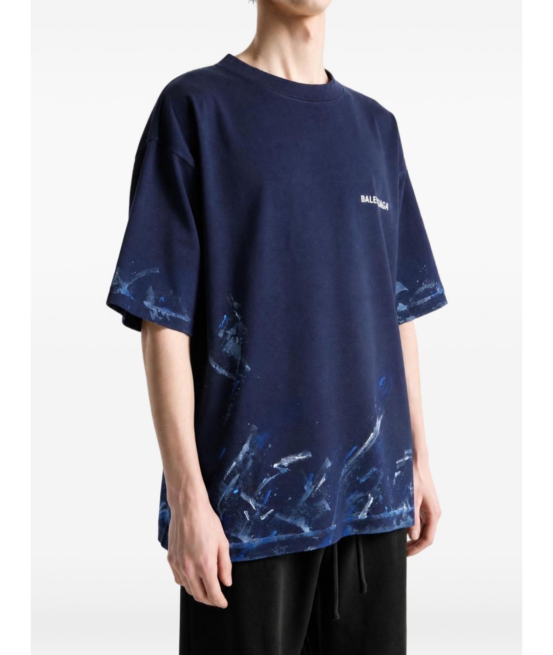 BALENCIAGA Синяя хлопковая футболка, фото 4