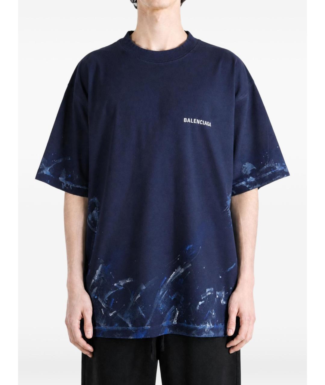 BALENCIAGA Синяя хлопковая футболка, фото 2