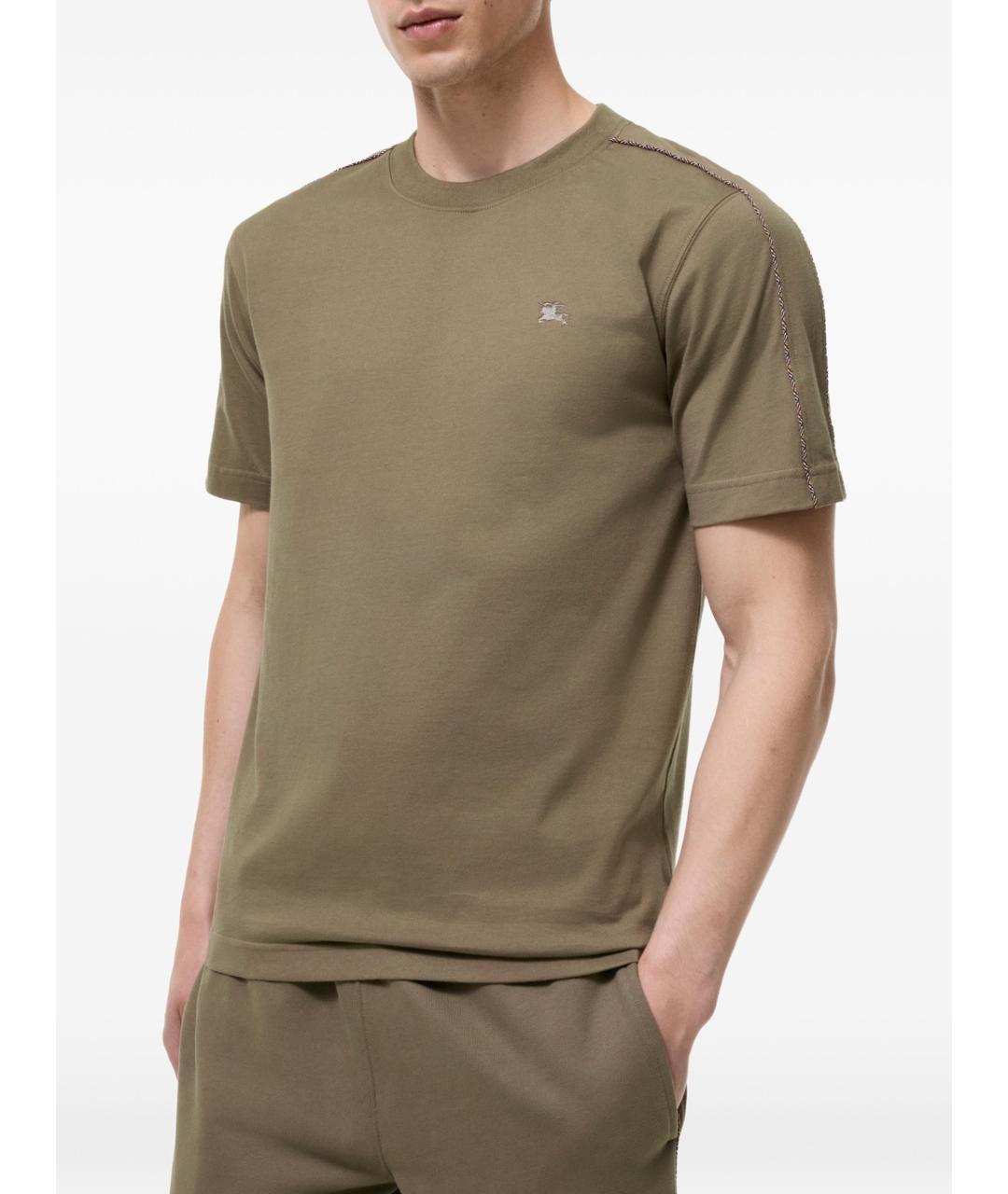 BURBERRY Хаки хлопковая футболка, фото 2