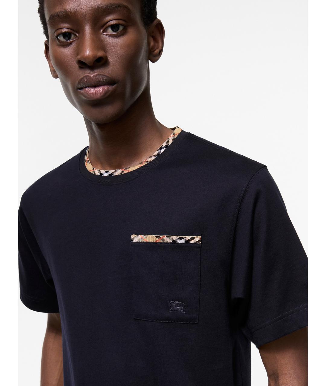 BURBERRY Темно-синяя хлопковая футболка, фото 3