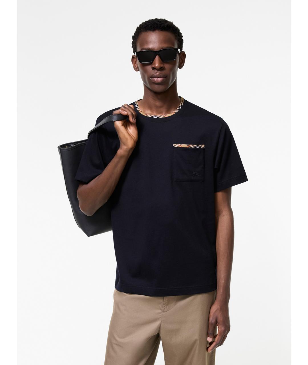 BURBERRY Темно-синяя хлопковая футболка, фото 2