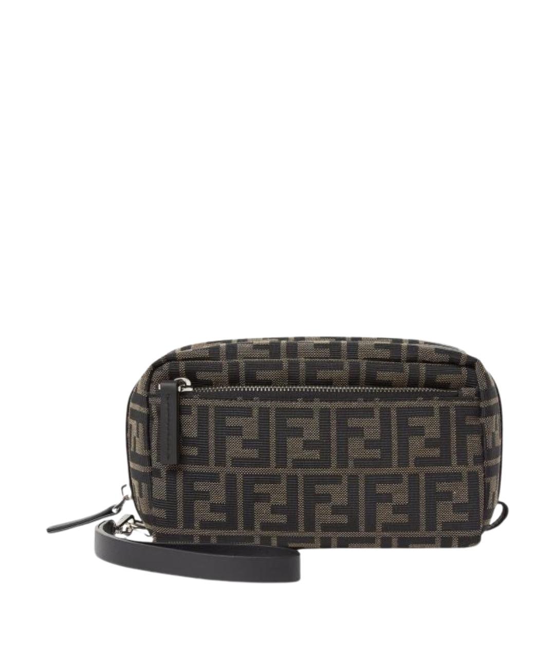 FENDI Коричневая тканевая косметичка, фото 1