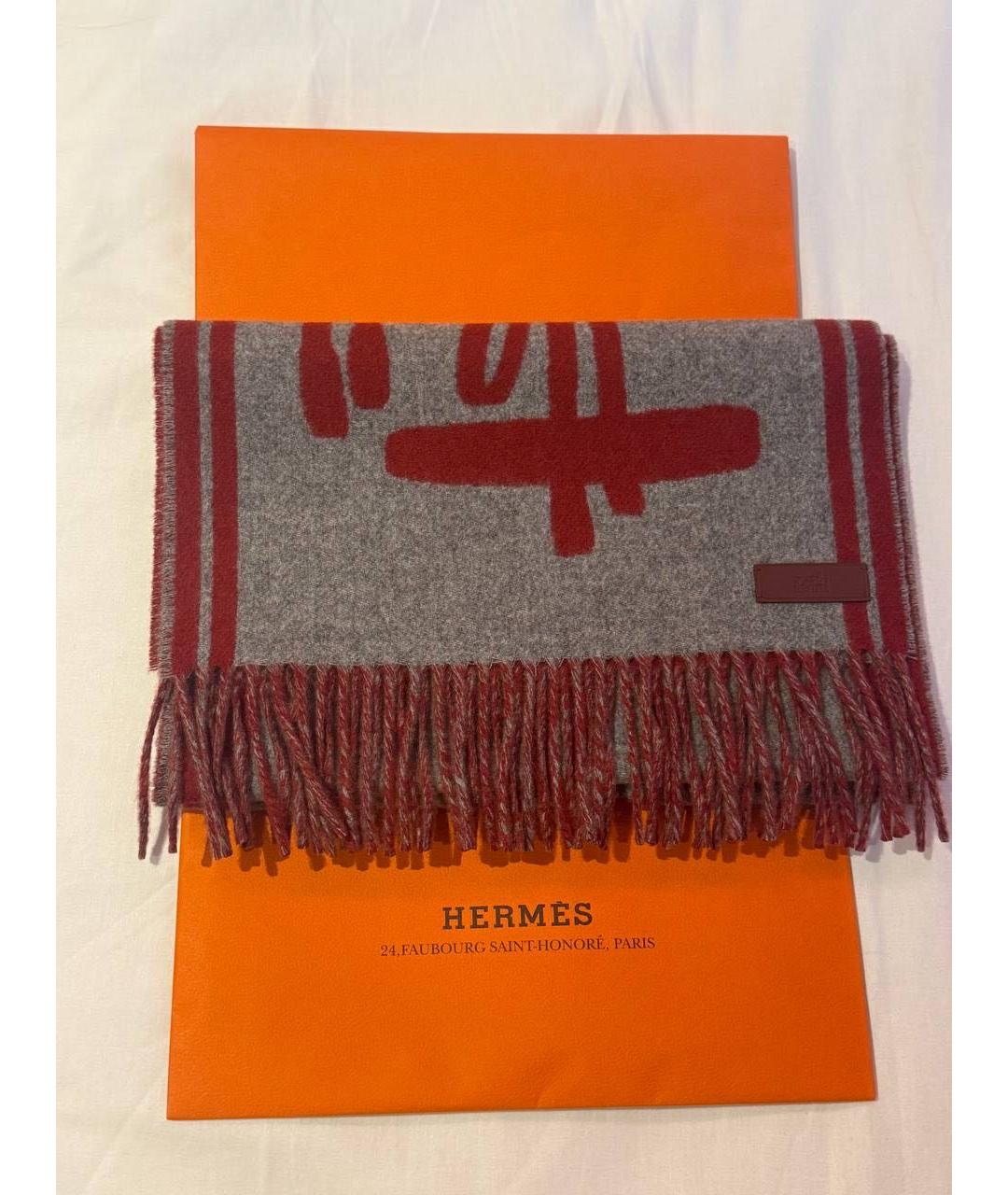 HERMES Бордовый кашемировый шарф, фото 4