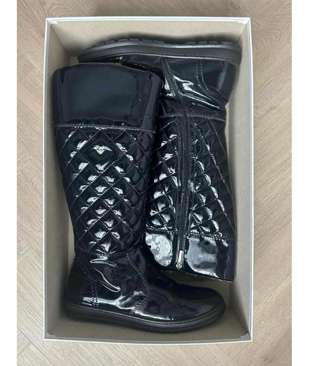 ARMANI JUNIOR Темно-синие сапоги из лакированной кожи, фото 8