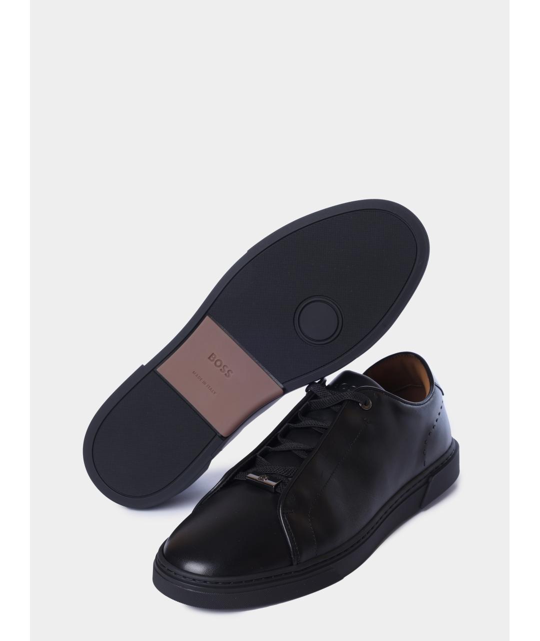 HUGO BOSS Черные кожаные низкие кроссовки / кеды, фото 4