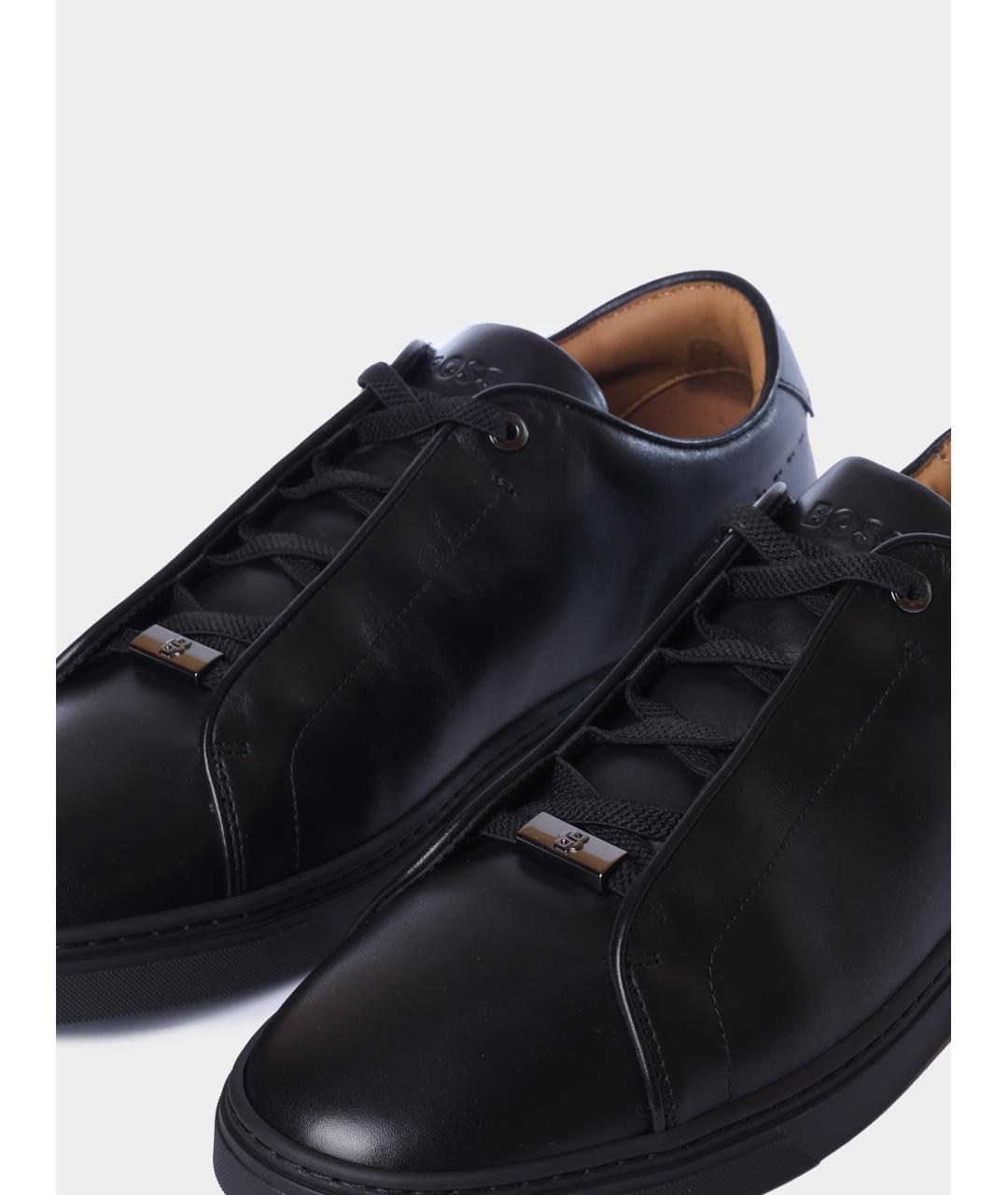 HUGO BOSS Черные кожаные низкие кроссовки / кеды, фото 3
