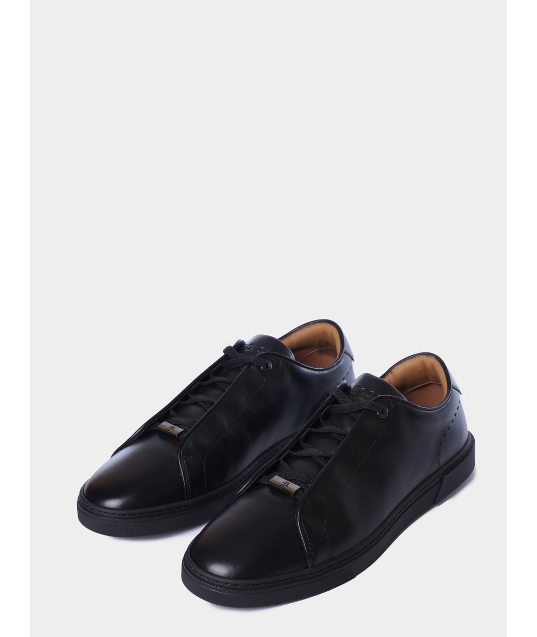 HUGO BOSS Черные кожаные низкие кроссовки / кеды, фото 2