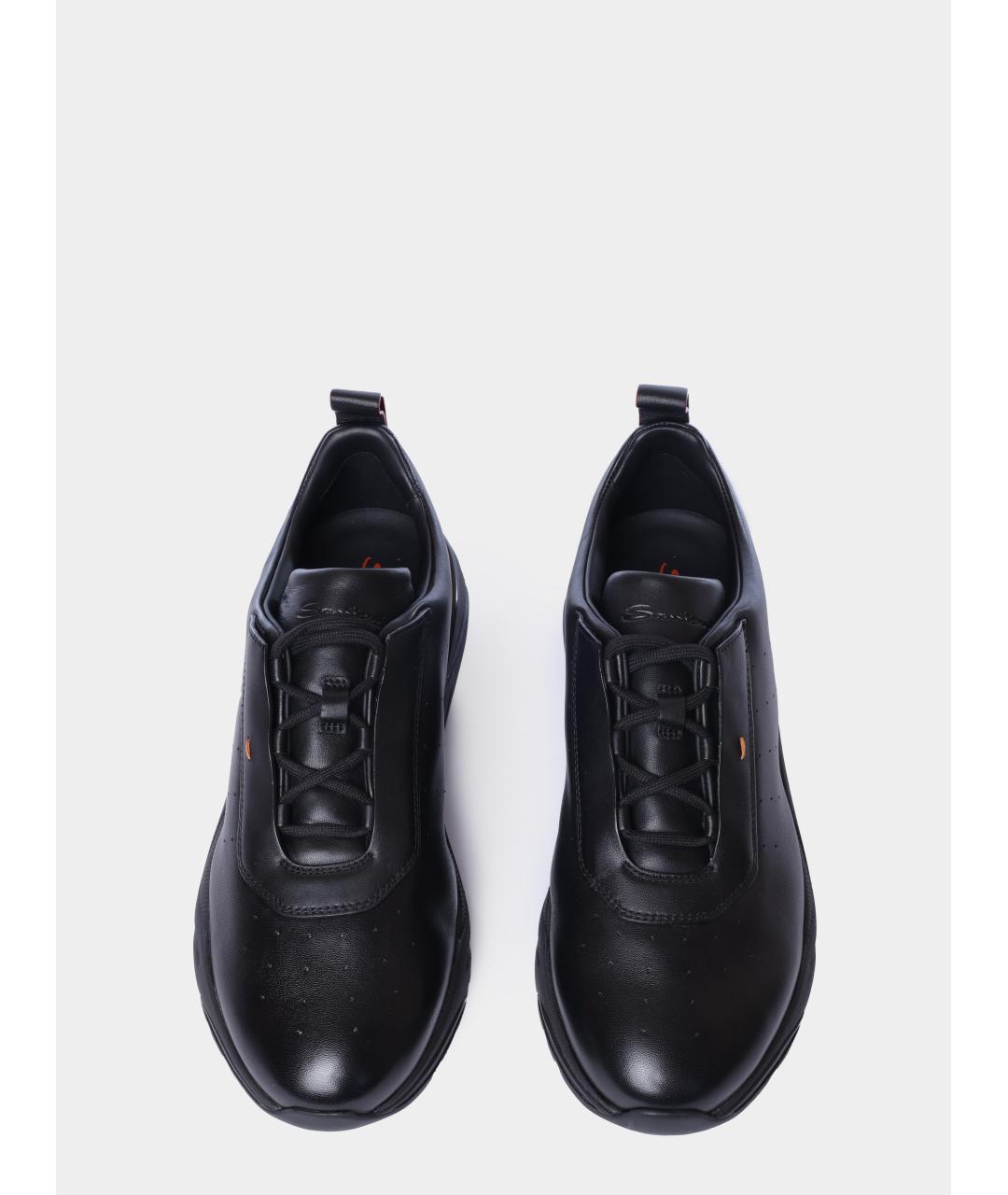 SANTONI Черные кожаные низкие кроссовки / кеды, фото 5