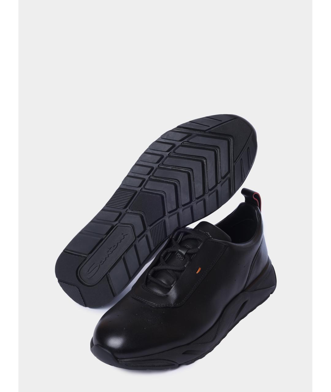 SANTONI Черные кожаные низкие кроссовки / кеды, фото 4