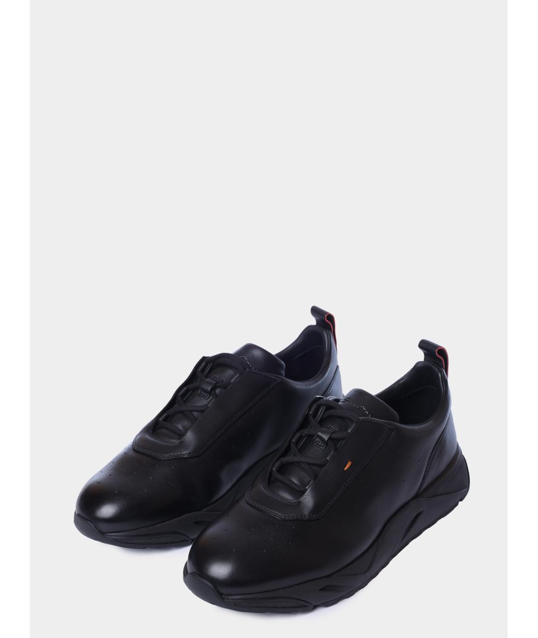 SANTONI Черные кожаные низкие кроссовки / кеды, фото 2