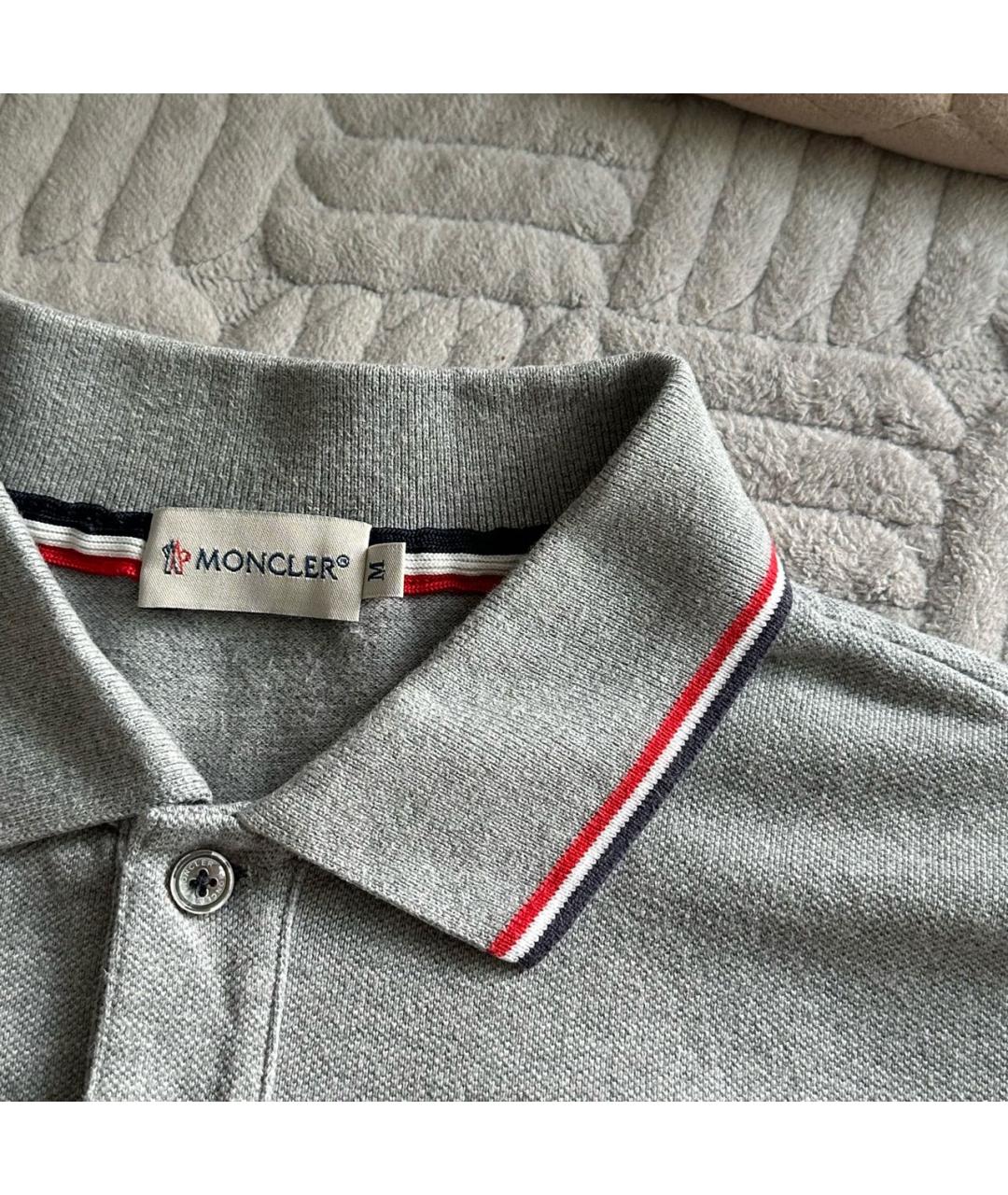 MONCLER Серое хлопковое поло с коротким рукавом, фото 3