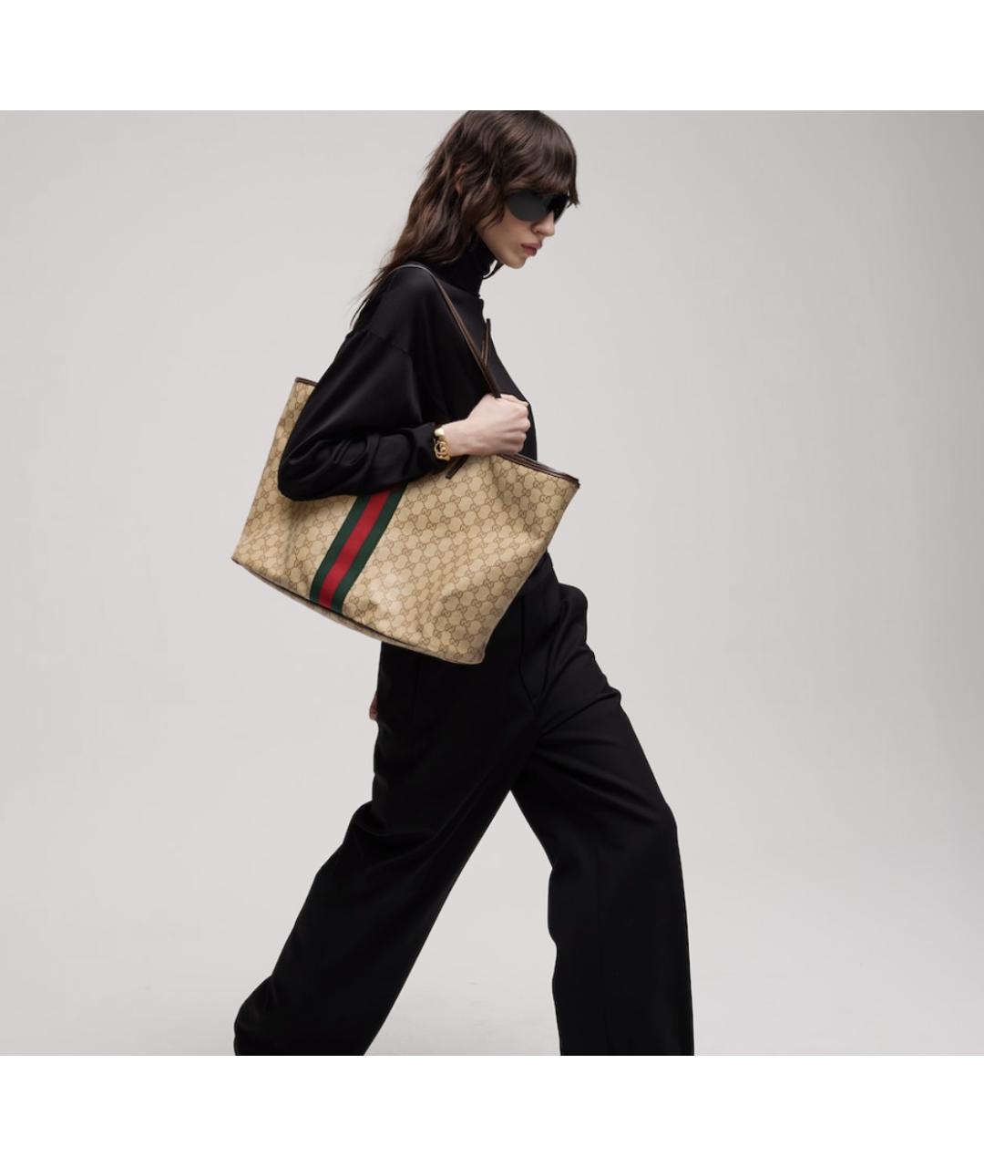 GUCCI Коричневая сумка тоут из канвы, фото 5