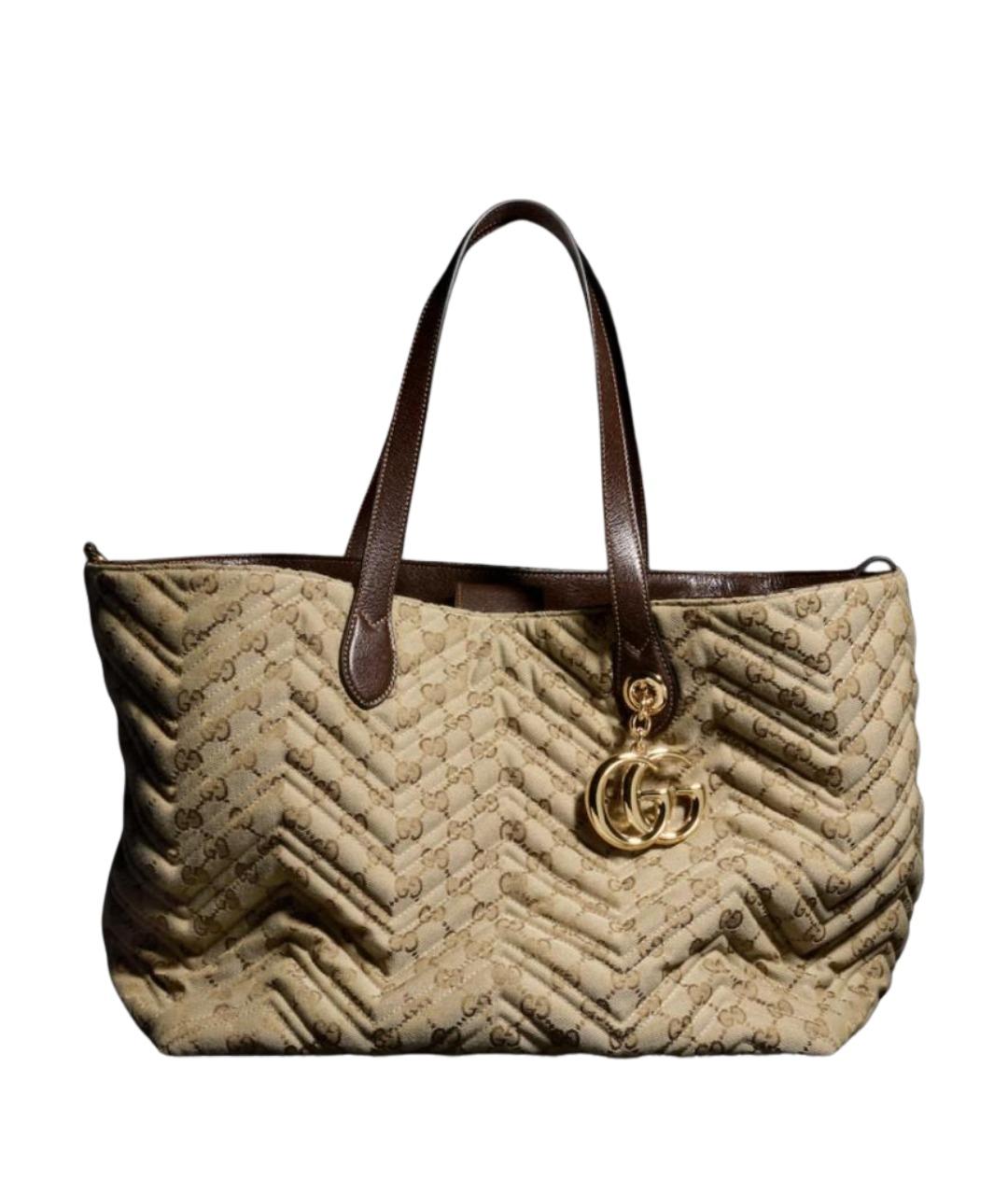 GUCCI Коричневая тканевая сумка тоут, фото 1