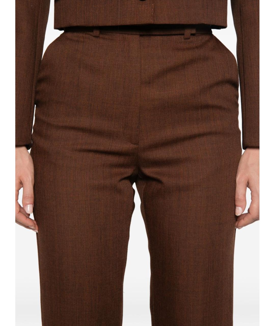ELISABETTA FRANCHI Коричневые шерстяные прямые брюки, фото 2