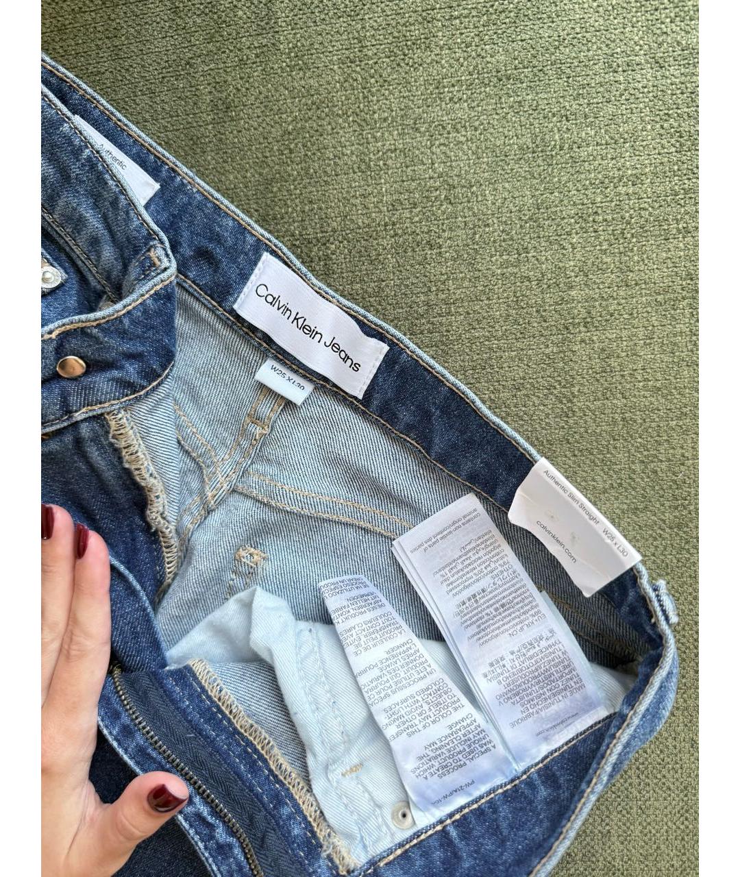 CALVIN KLEIN Синие хлопко-эластановые прямые джинсы, фото 3