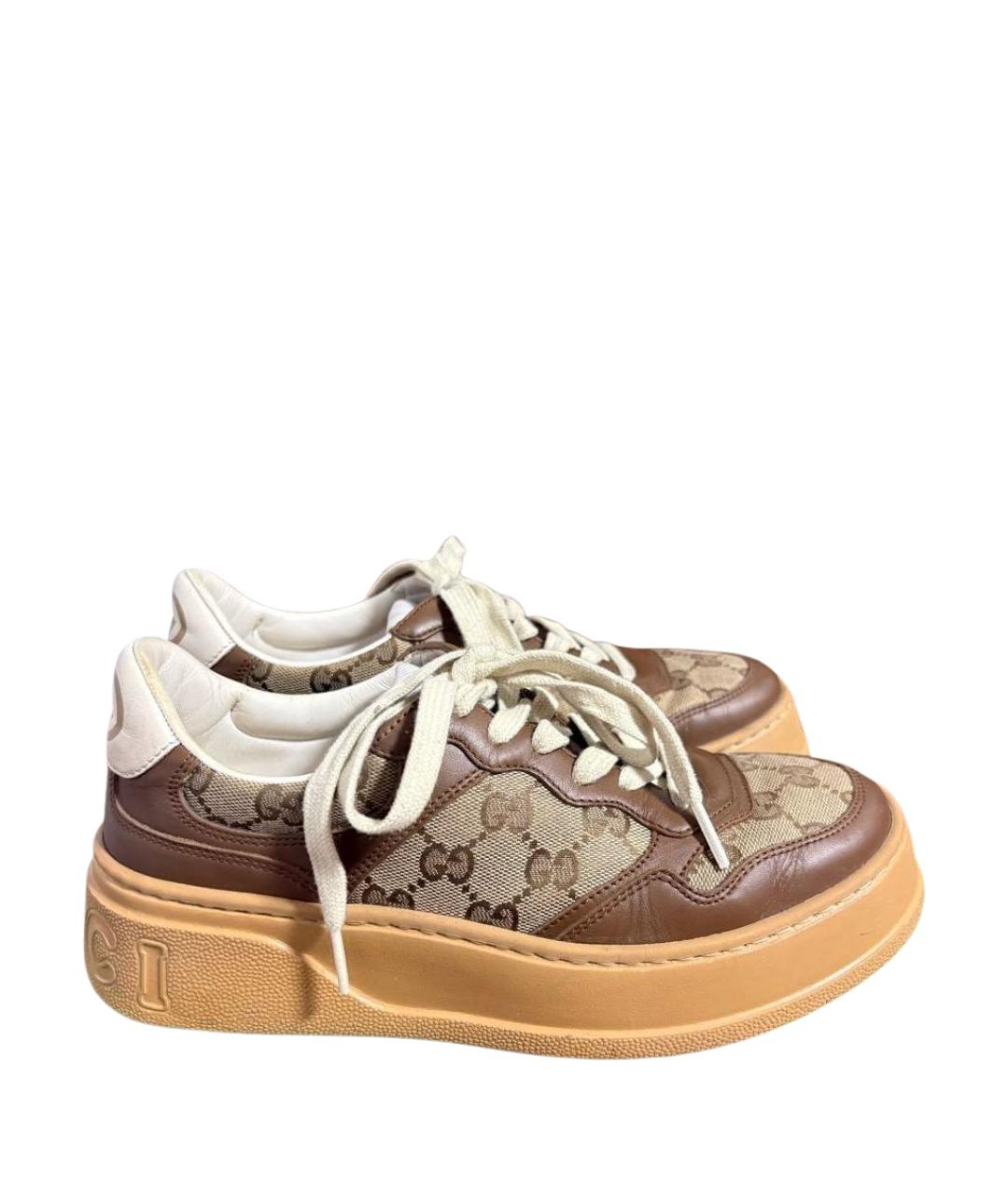 GUCCI Коричневые текстильные кеды, фото 1