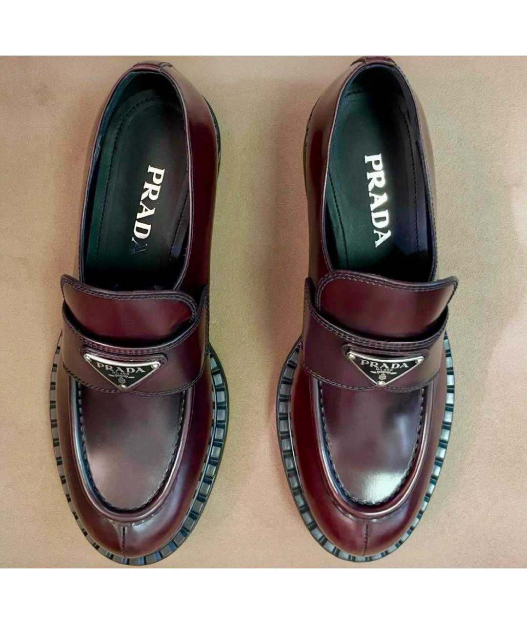 PRADA Бордовые кожаные лоферы, фото 3