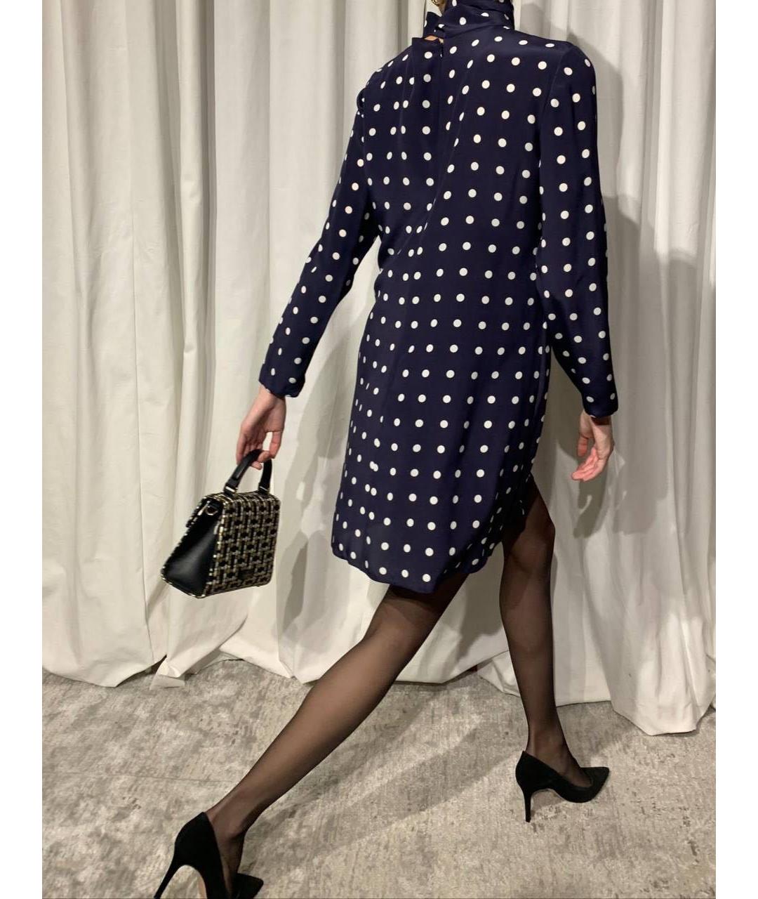 VALENTINO Темно-синее шелковое коктейльное платье, фото 3