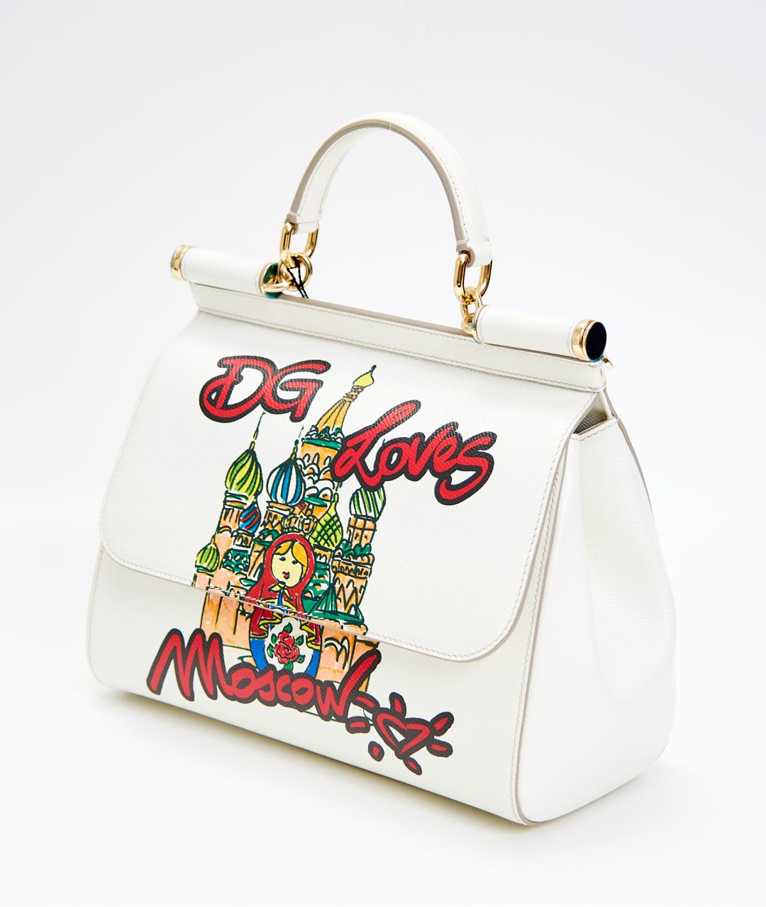 DOLCE&GABBANA Белая кожаная сумка с короткими ручками, фото 2