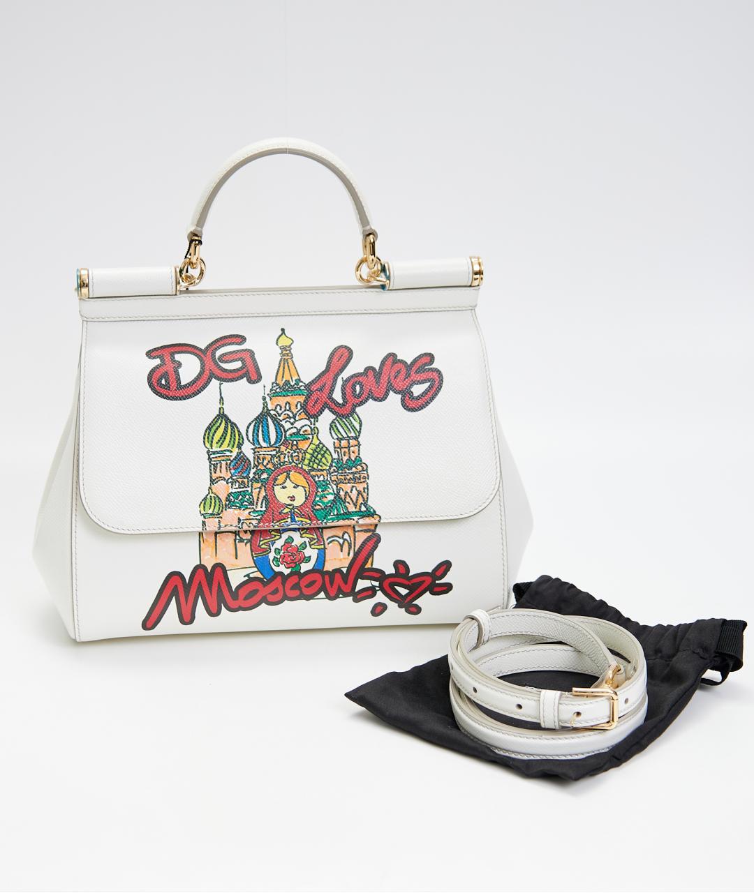 DOLCE&GABBANA Белая кожаная сумка с короткими ручками, фото 5