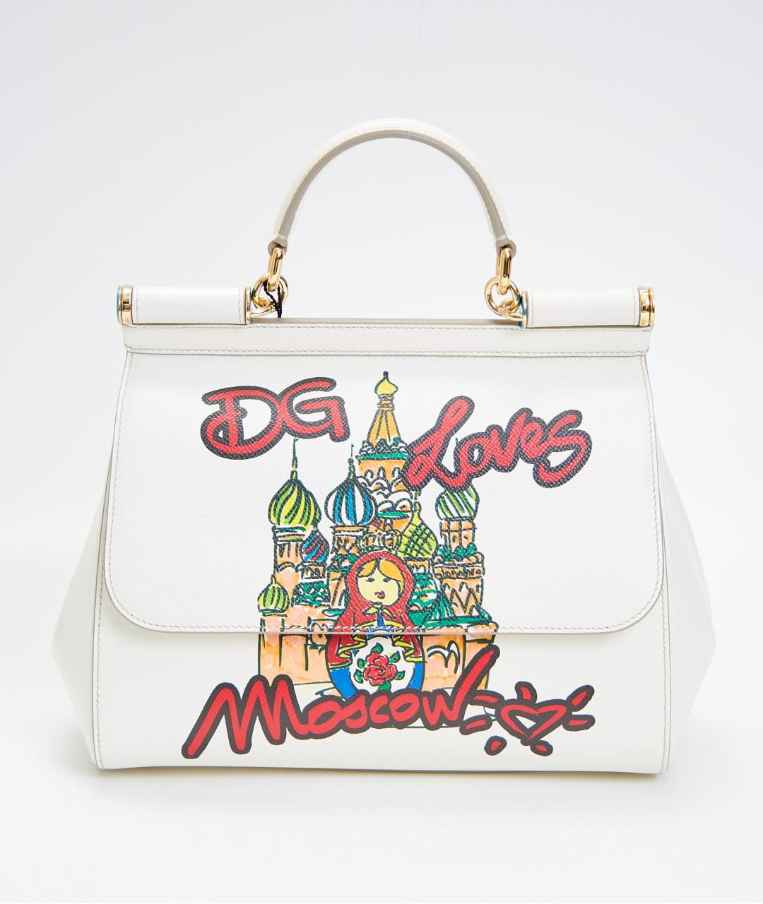 DOLCE&GABBANA Белая кожаная сумка с короткими ручками, фото 6