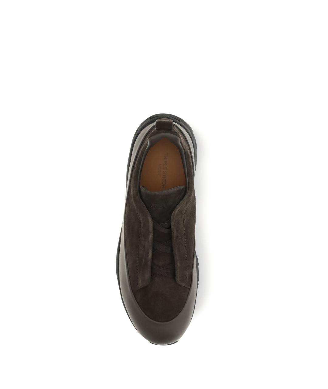 ZEGNA Коричневые замшевые низкие кроссовки / кеды, фото 4