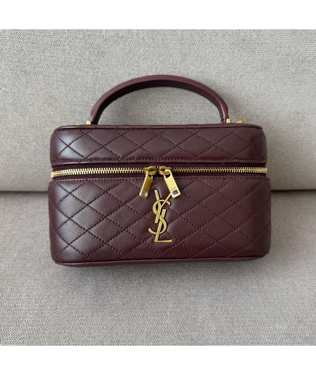SAINT LAURENT Бордовая кожаная сумка через плечо, фото 2