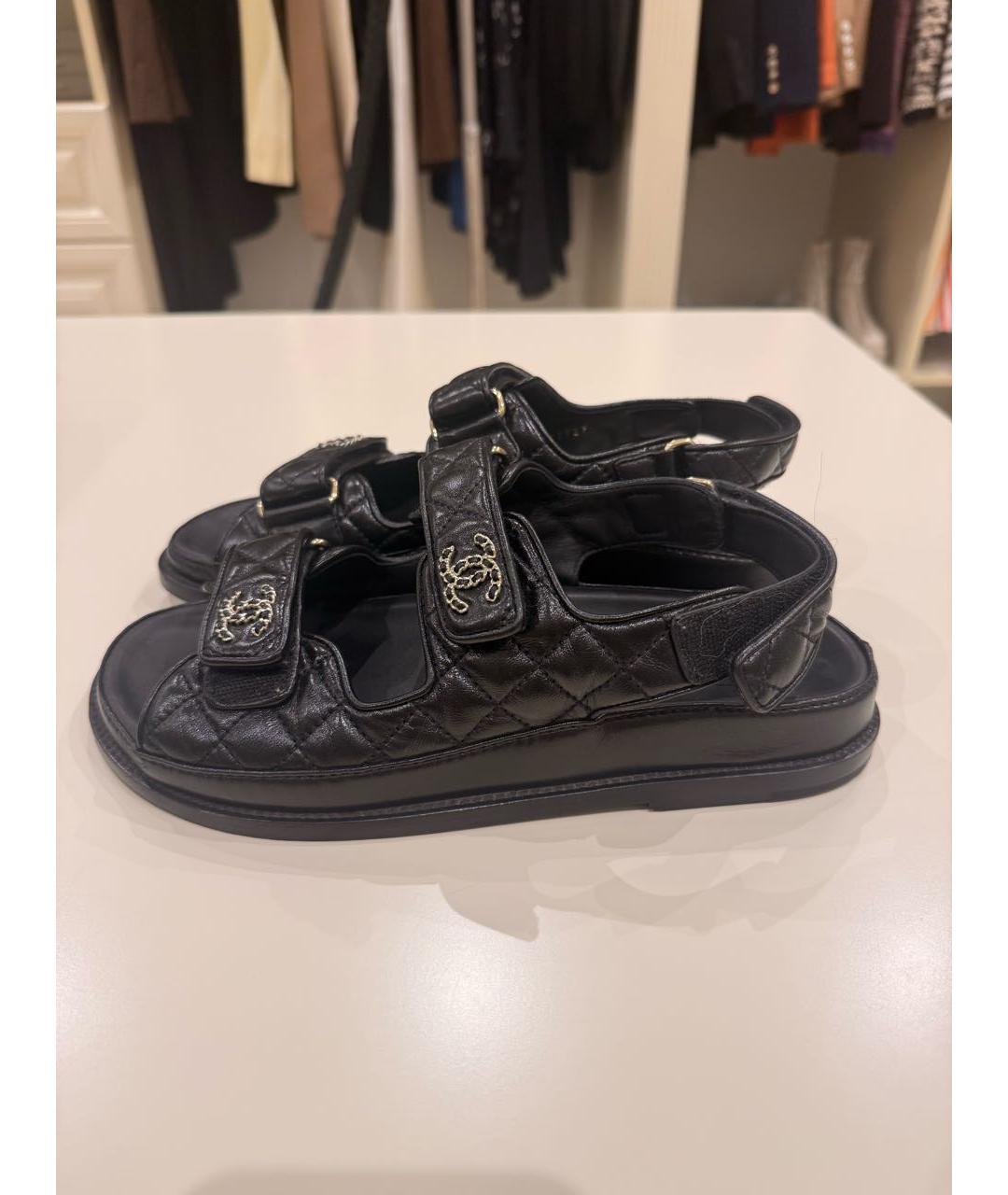 CHANEL Черные кожаные босоножки, фото 7