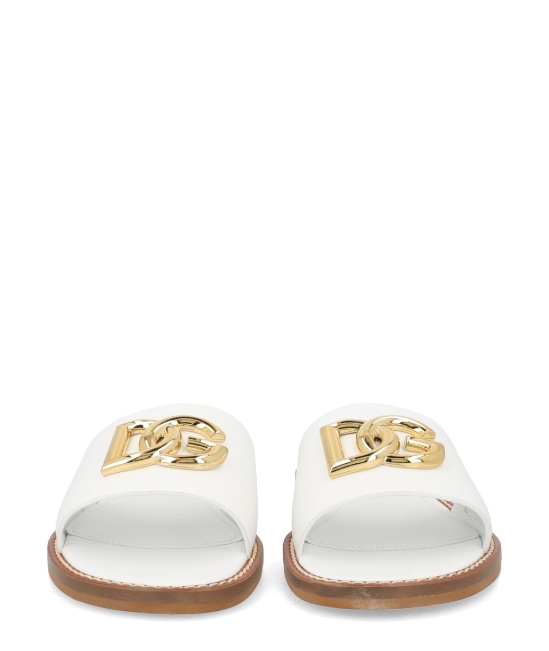 DOLCE&GABBANA Белые кожаные сандалии и шлепанцы, фото 3