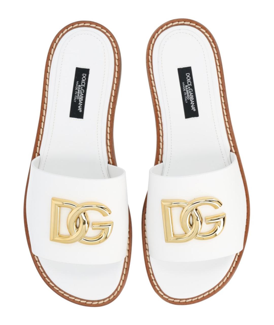 DOLCE&GABBANA Белые кожаные сандалии и шлепанцы, фото 5