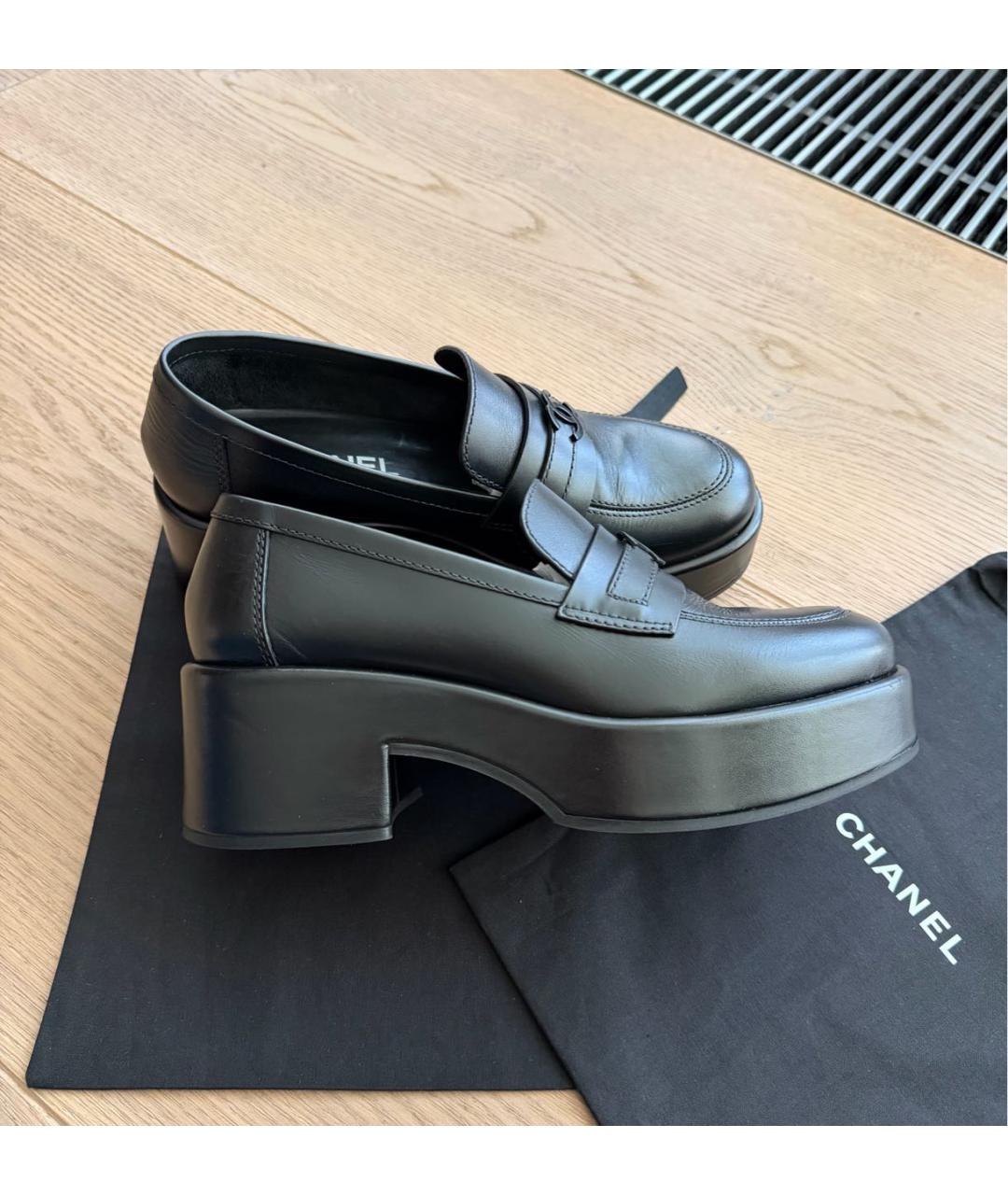 CHANEL Черные кожаные лоферы, фото 4