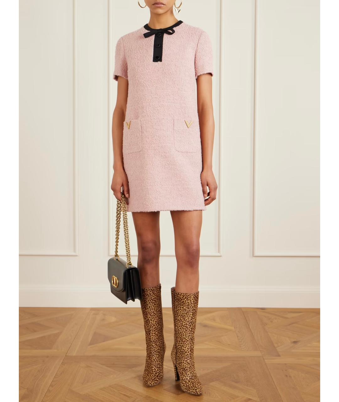 VALENTINO Розовое шерстяное коктейльное платье, фото 6
