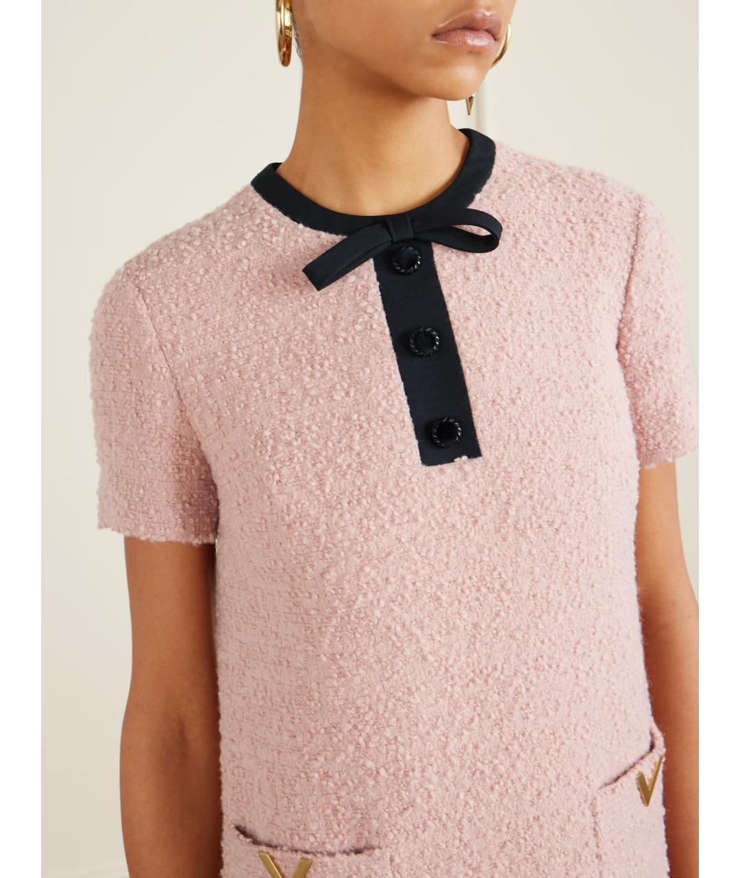 VALENTINO Розовое шерстяное коктейльное платье, фото 8