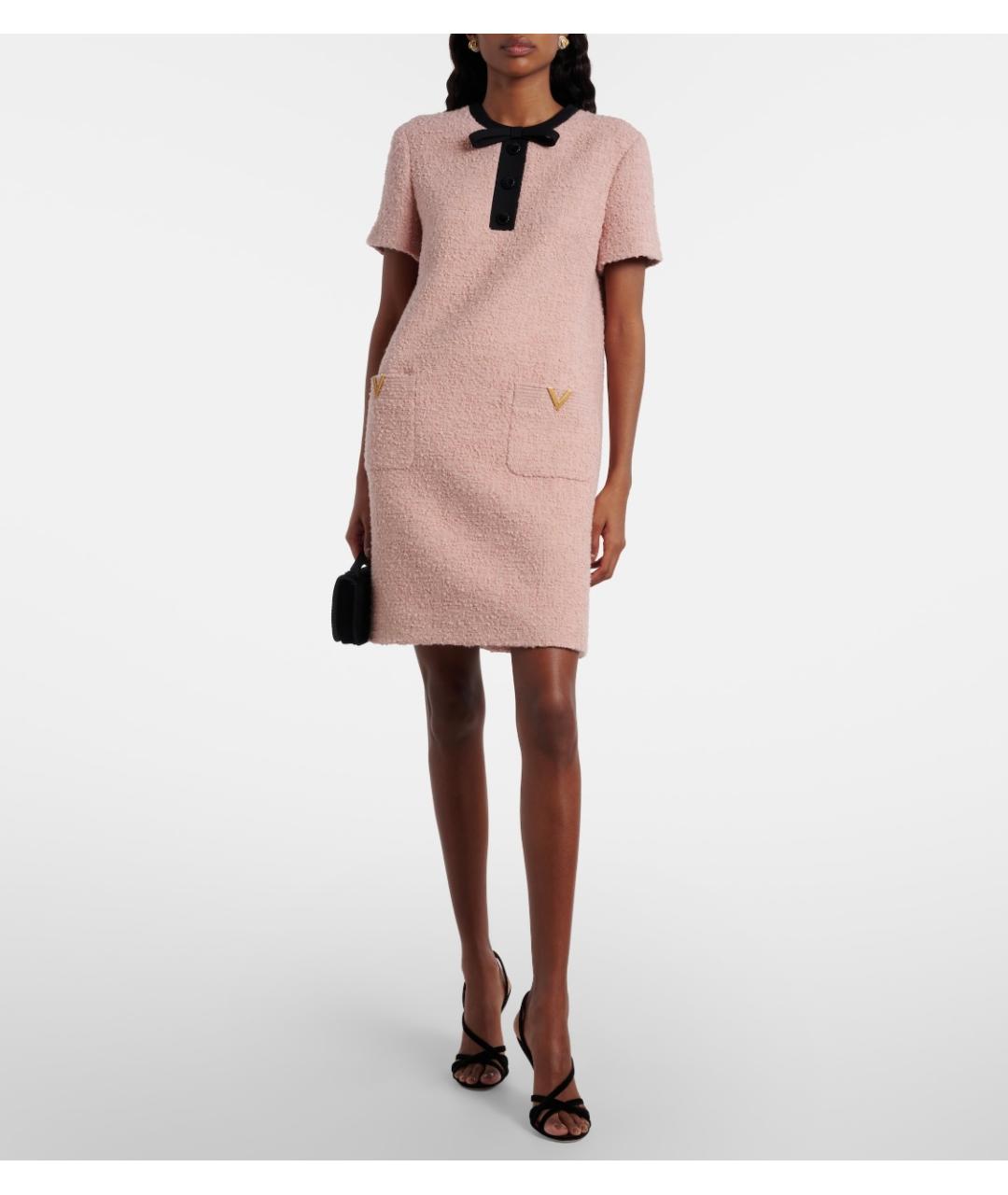 VALENTINO Розовое шерстяное коктейльное платье, фото 2