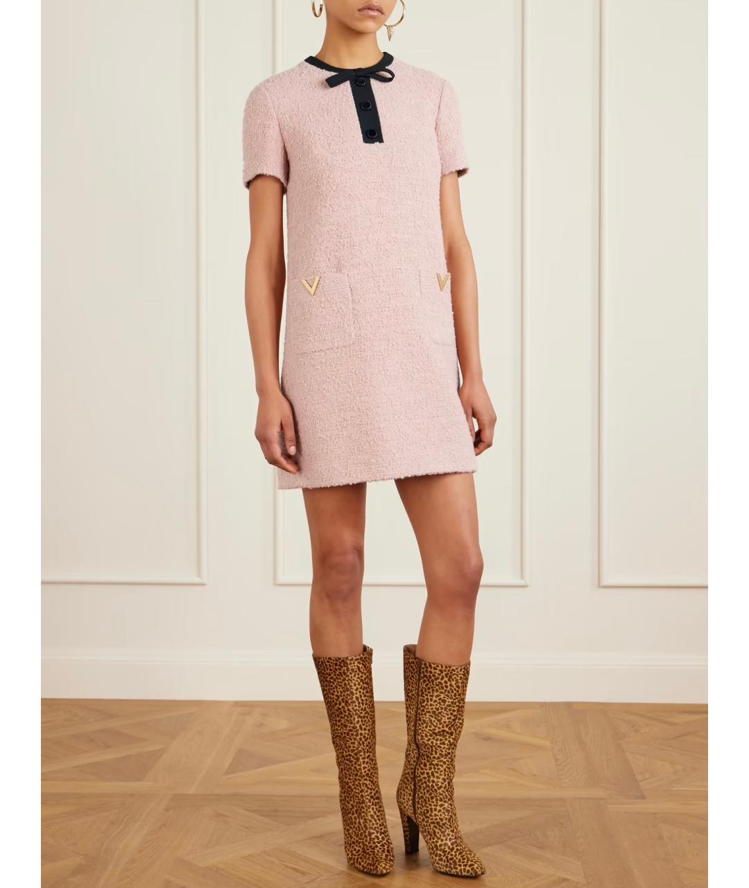 VALENTINO Розовое шерстяное коктейльное платье, фото 7