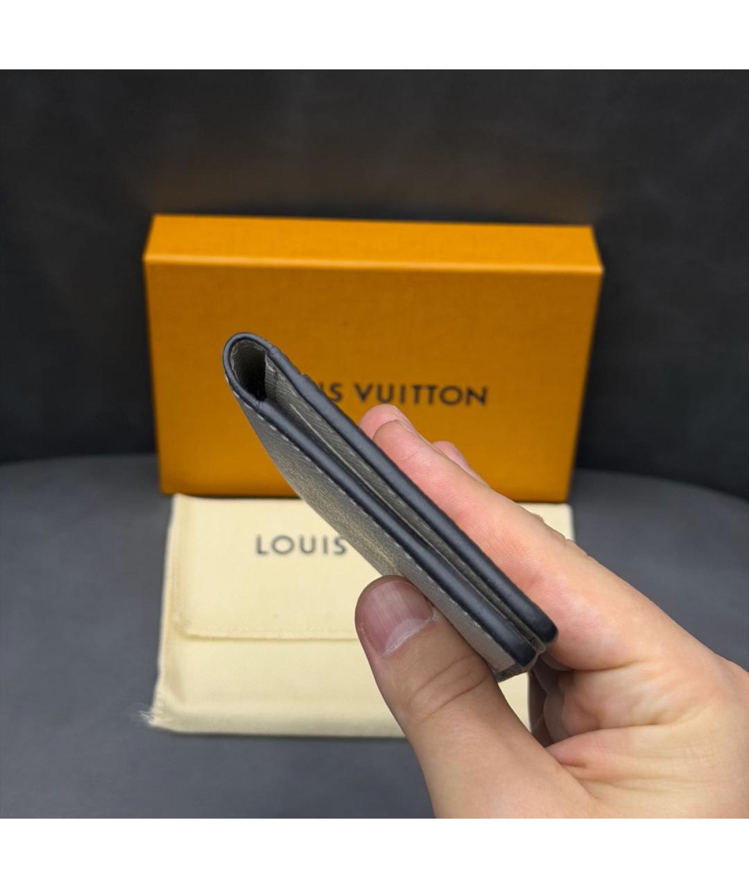 LOUIS VUITTON Серый кожаный кардхолдер, фото 5