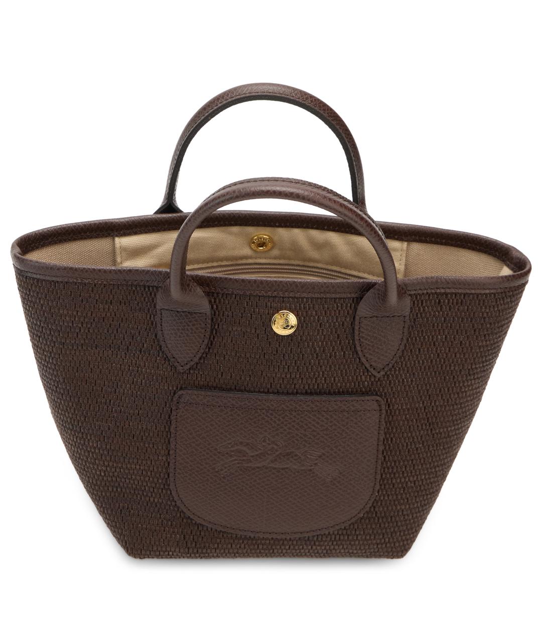 LONGCHAMP Коричневая сумка с короткими ручками из канвы, фото 5
