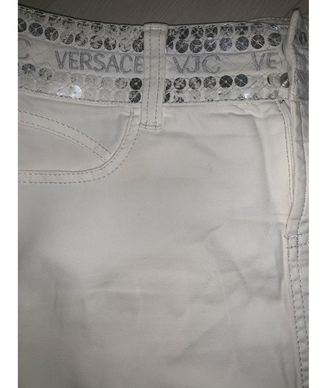VERSACE Белая полиэстеровая юбка мини, фото 4