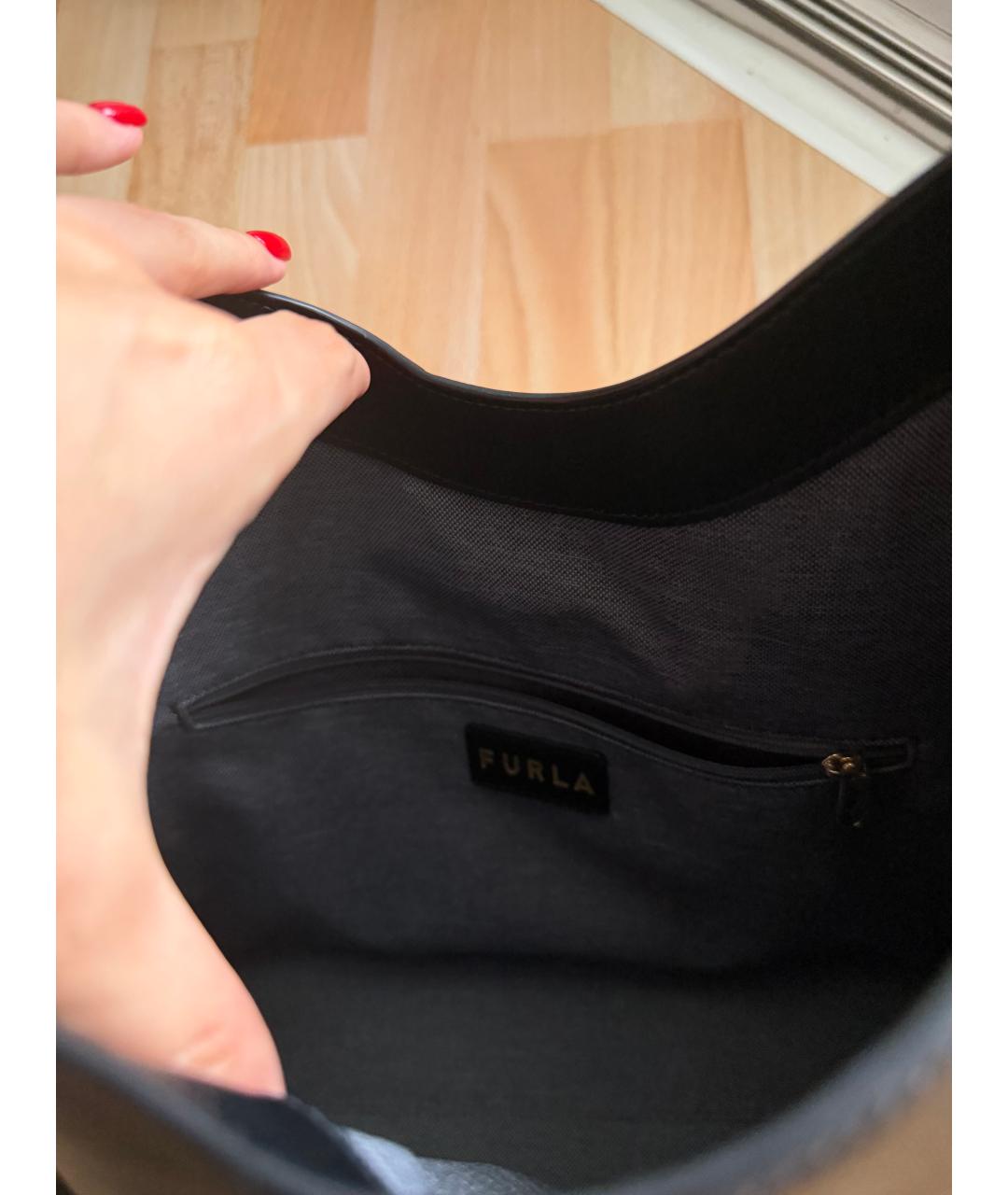 FURLA Черная кожаная сумка с короткими ручками, фото 5
