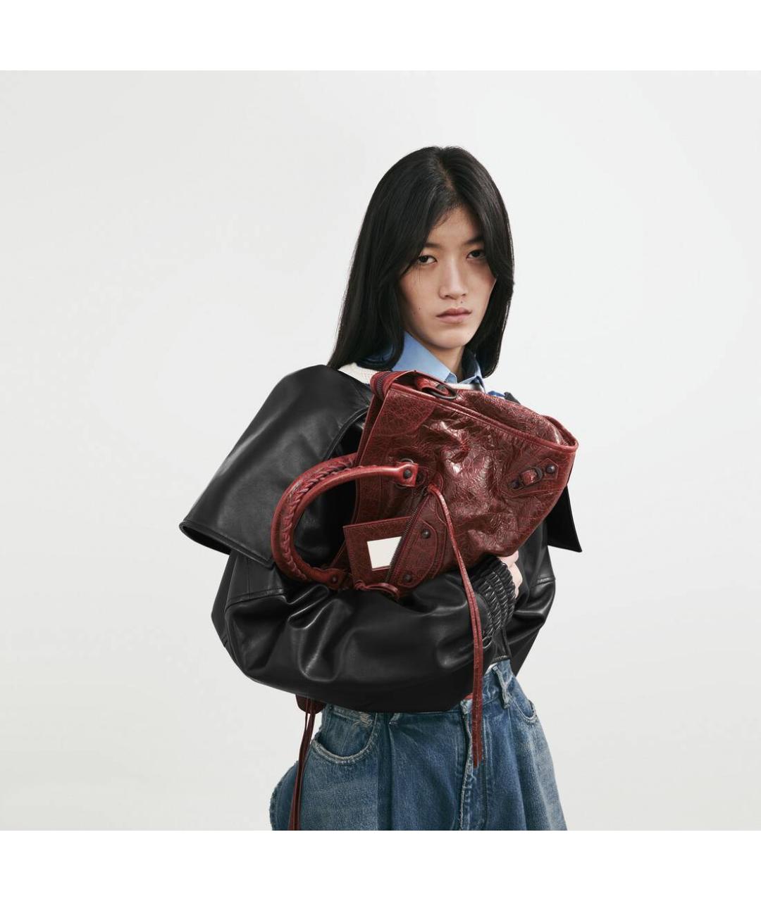BALENCIAGA Бордовая кожаная сумка тоут, фото 5
