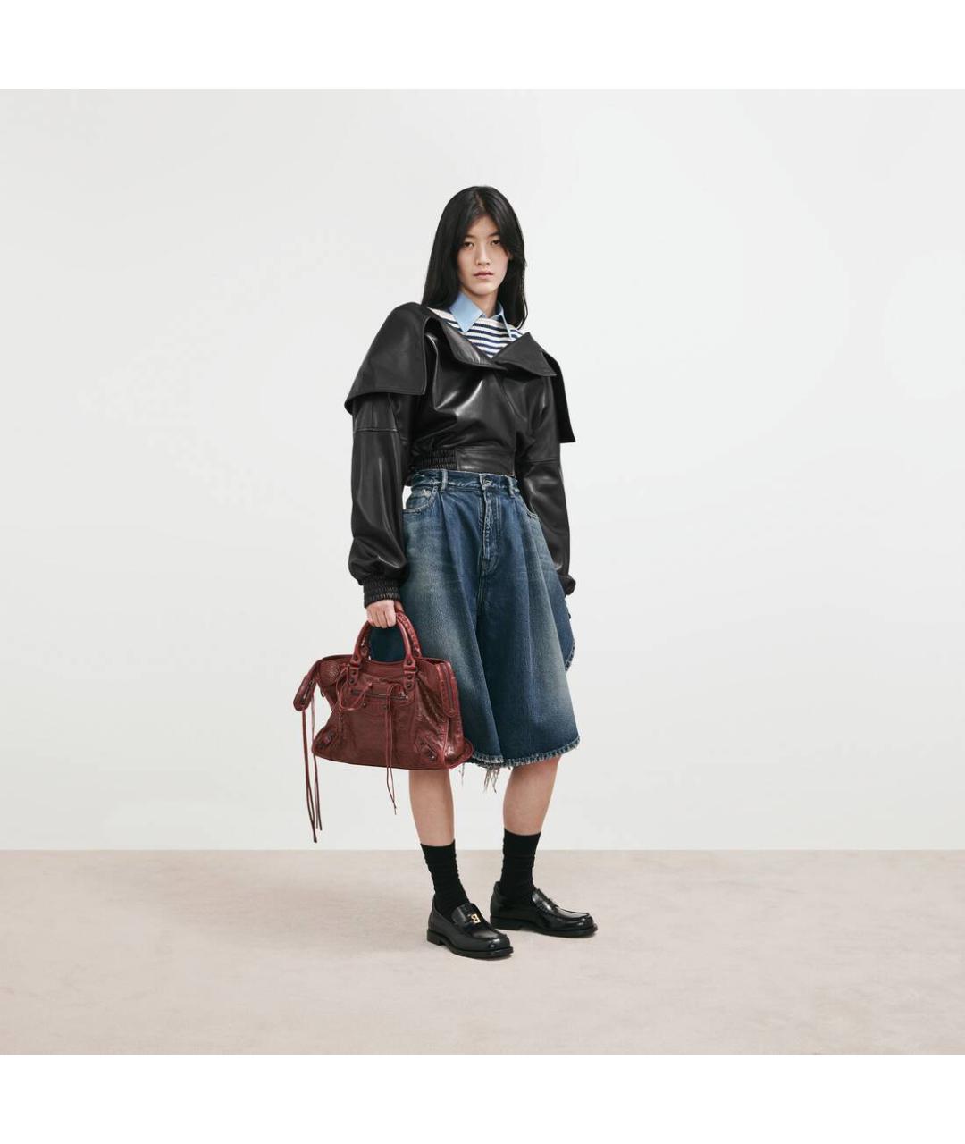 BALENCIAGA Бордовая кожаная сумка тоут, фото 6