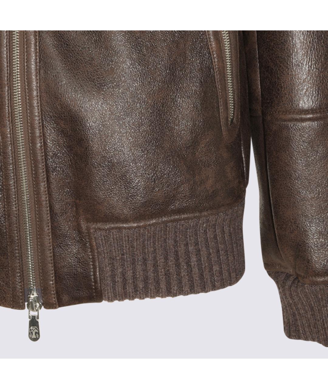 BRUNELLO CUCINELLI Коричневая кожаная куртка, фото 3