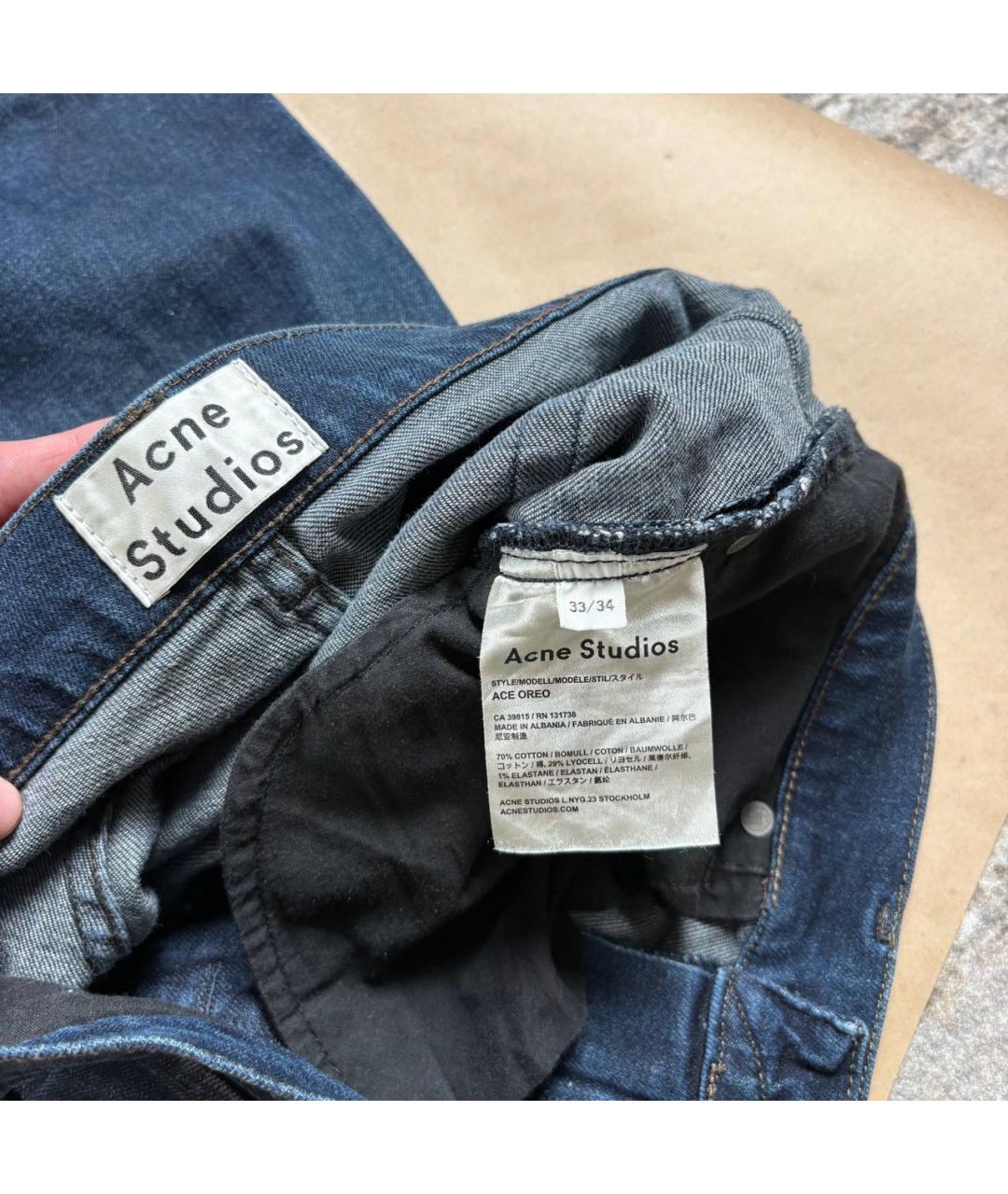 ACNE STUDIOS Темно-синие хлопко-сиацелловые джинсы скинни, фото 5