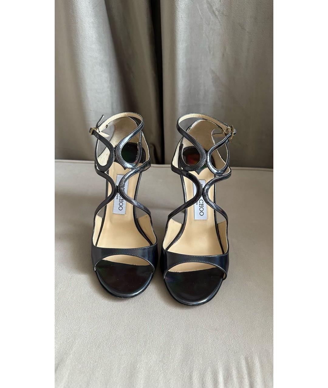 JIMMY CHOO Антрацитовые кожаные босоножки, фото 3