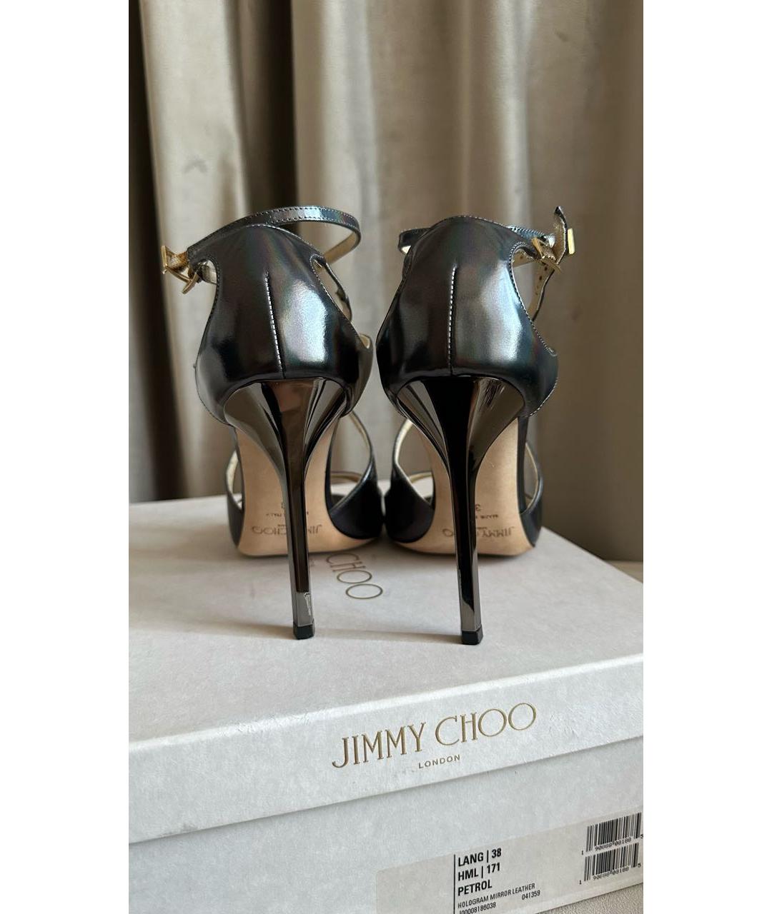 JIMMY CHOO Антрацитовые кожаные босоножки, фото 5