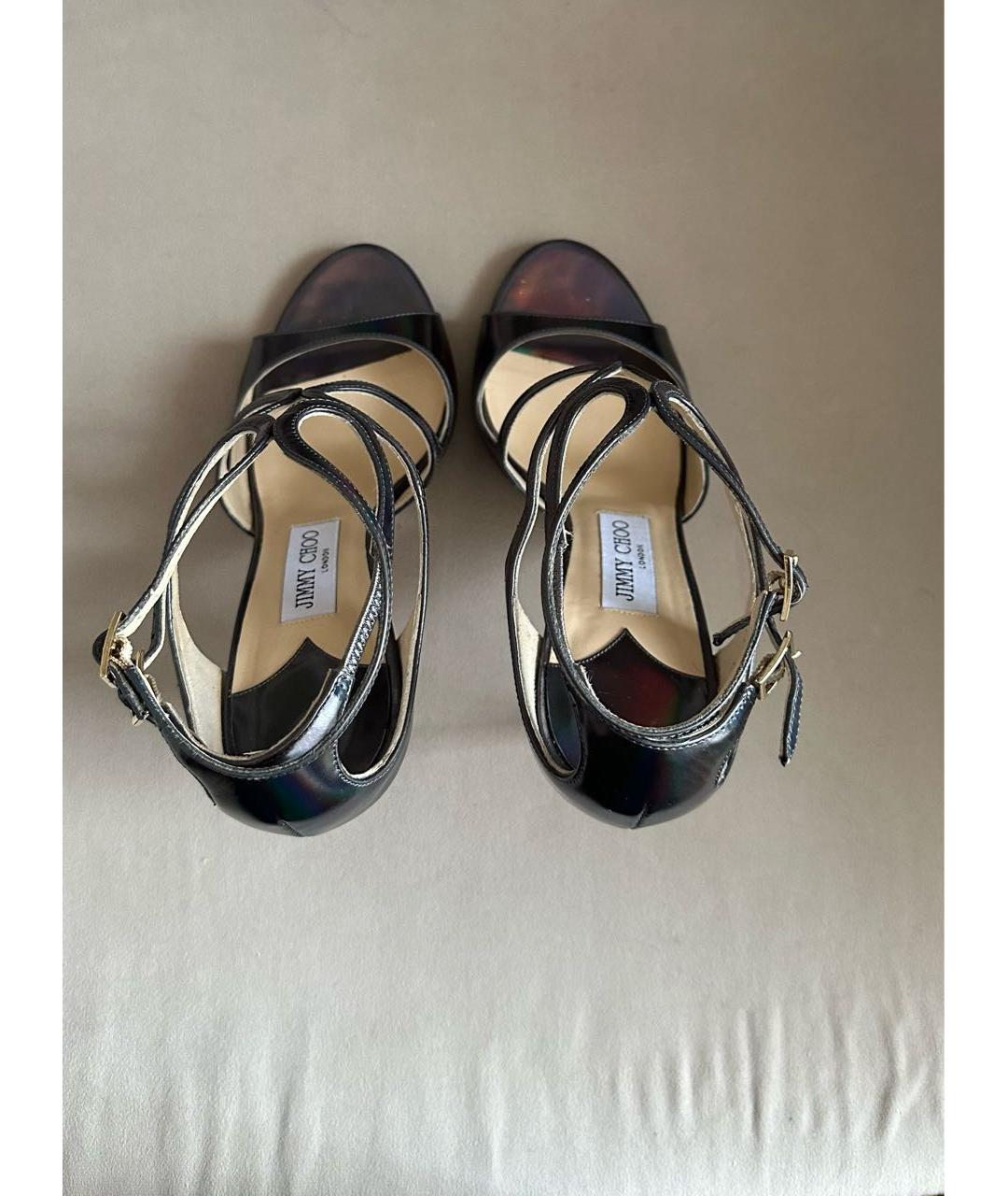 JIMMY CHOO Антрацитовые кожаные босоножки, фото 4